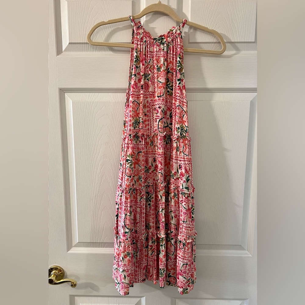 Pink Floral Tiered Mini Dress